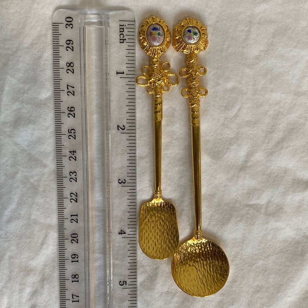 Vintage Cécile Gold-Plated Serving Spoons with Floral Porcelain Handles – 1970s - Picture 10 of 11